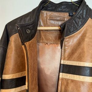 Roundtree & Yorke Brown Leather Motorcycle Style Jacket